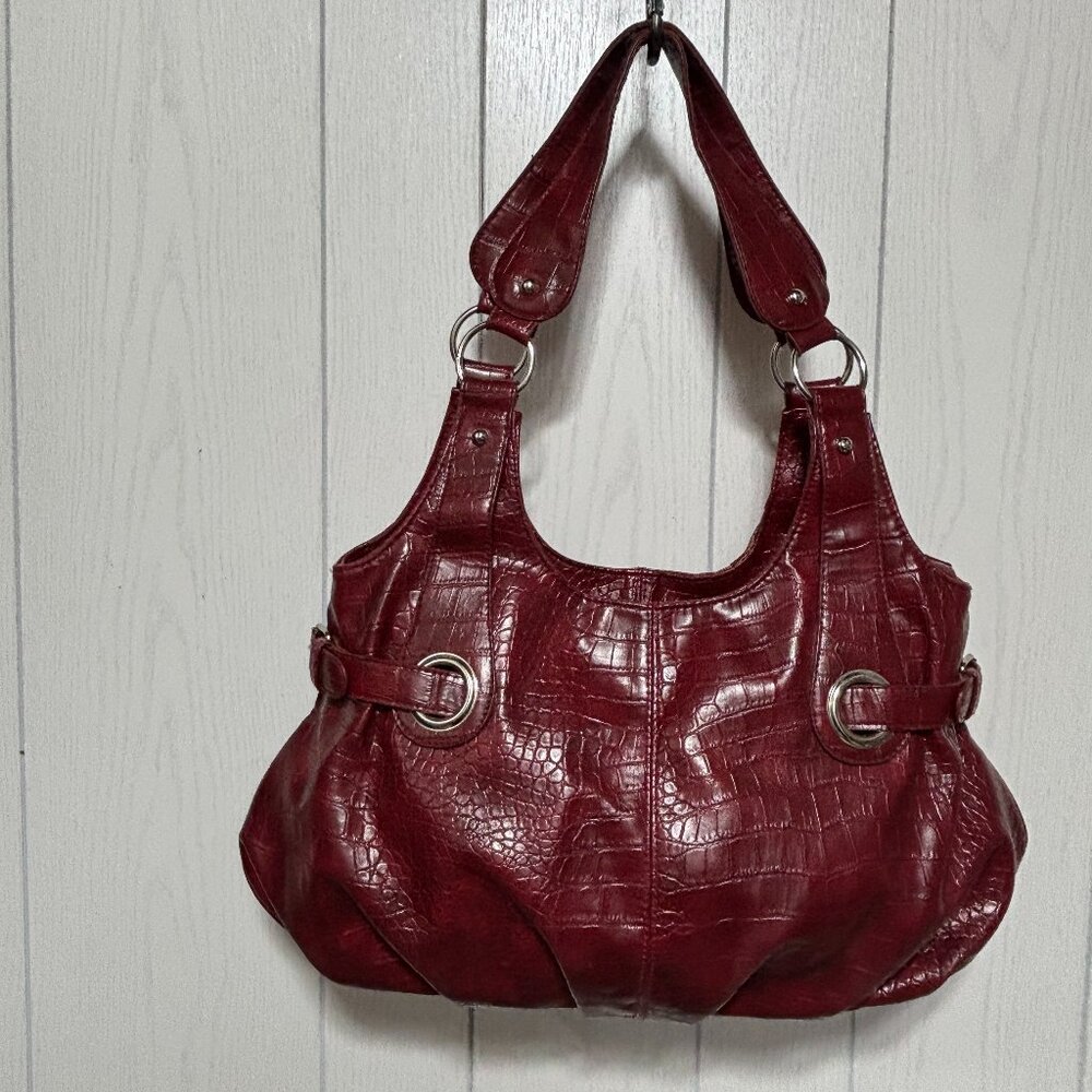 Vintage Deep Red/Burgundy Faux Alligator Croc Patent Large Hobo NWOT 90s Y2K